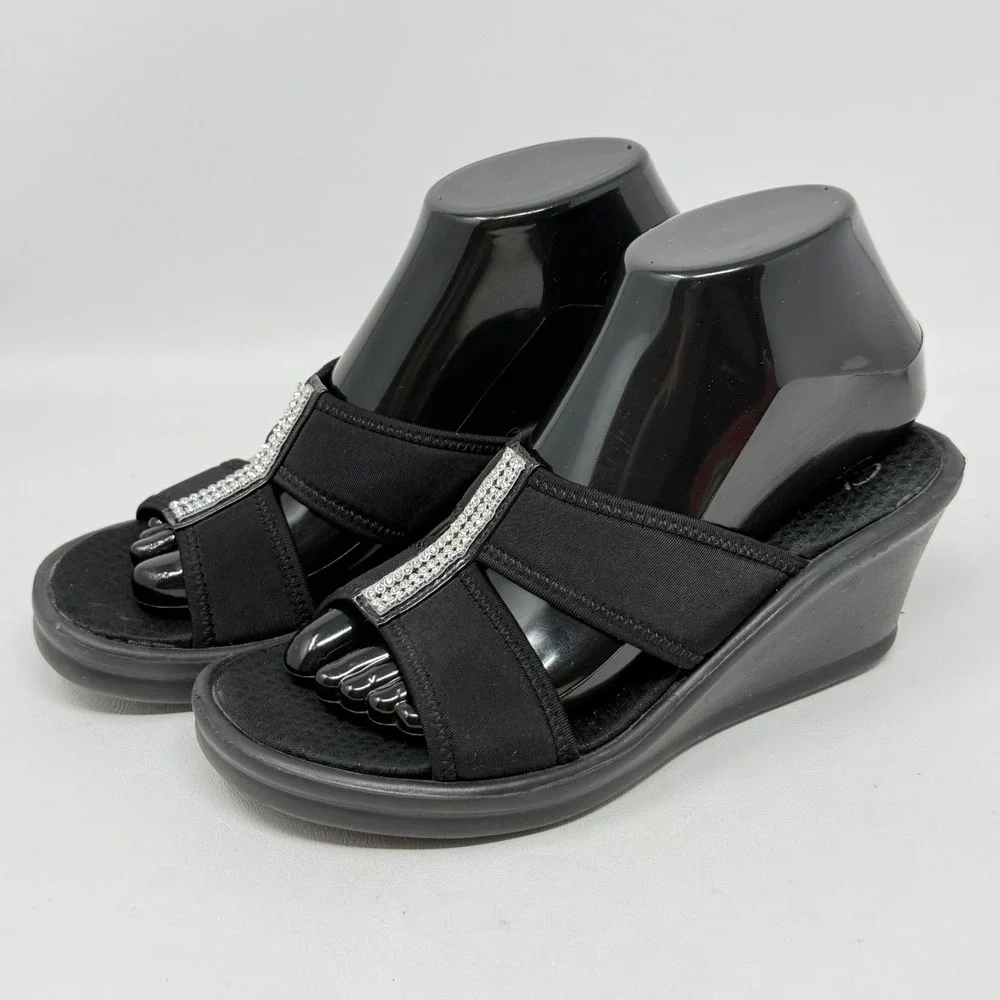 Skechers Cali Rumblers Risk Taker Black Jewel Wedge Sandals 7 Dressy Semi Formal - Picture 11 of 11